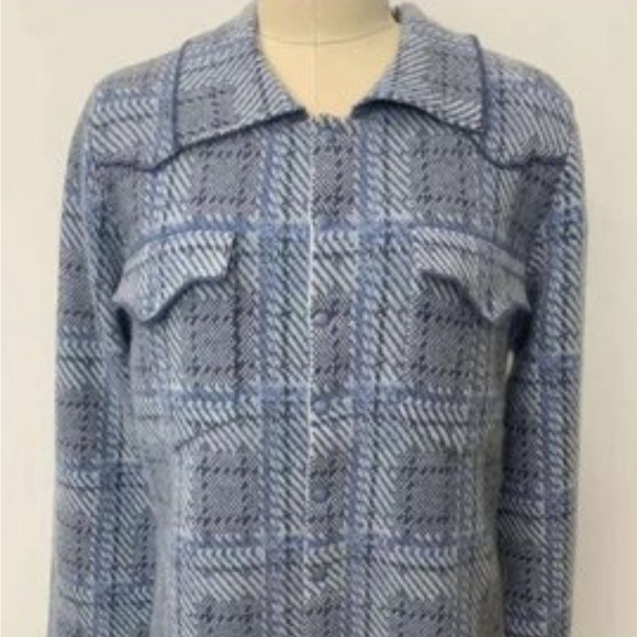 BRAZEAU TRICOT PLAID CASHMERE COWGIRL SHACKET IN chambray - Picture 1 of 1